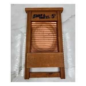 Vintage Style Wooden Washboard Wall Decor Soap & Towel 5 Cents Laundry Room Art